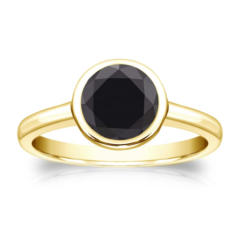 Auriya 14k Gold 1 1/2ctw Bezel-set Solitaire Black Diamond Engagement Ring