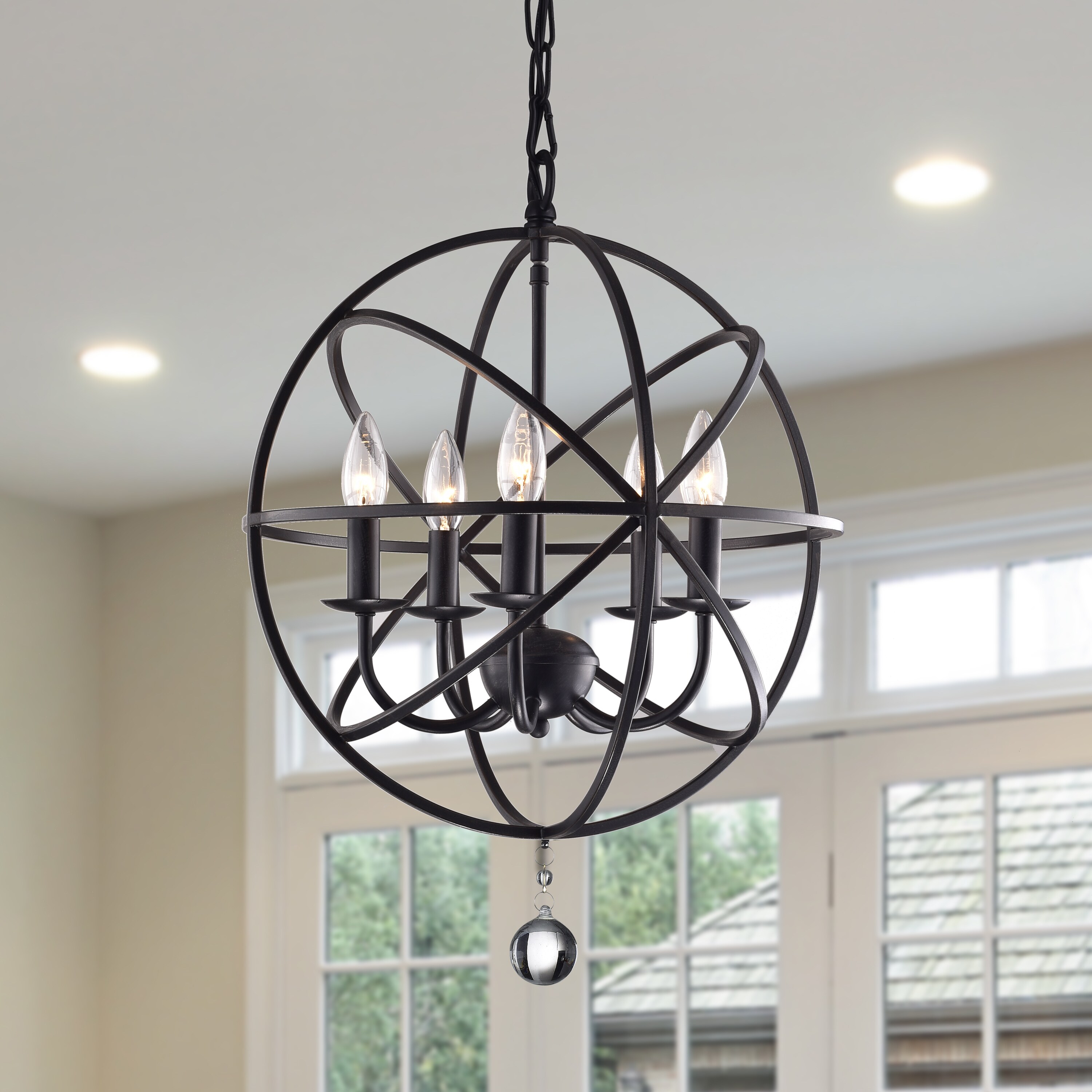 Notus Black-finish Metal and Crystal 5-light Foyer Pendant (Brownish black) - Chandeliers For Bedrooms by Overstock.com