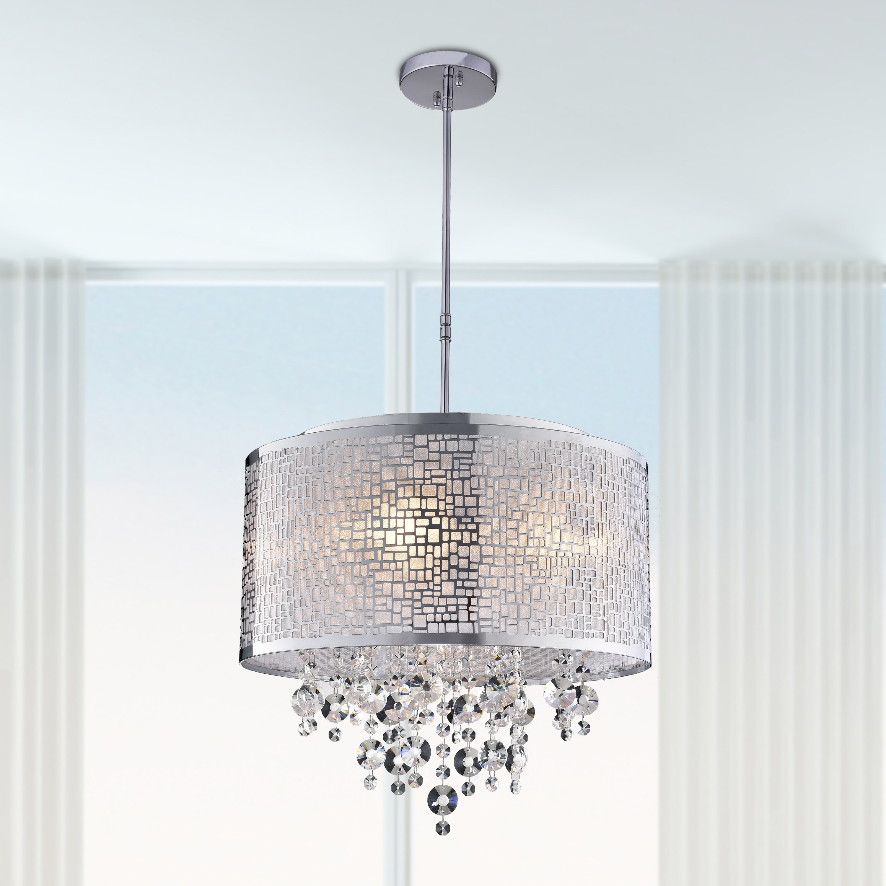 Iris 4-light Metal and Crystal Drum Chandelier (Chrome) - Chandeliers For Bedrooms by Overstock.com