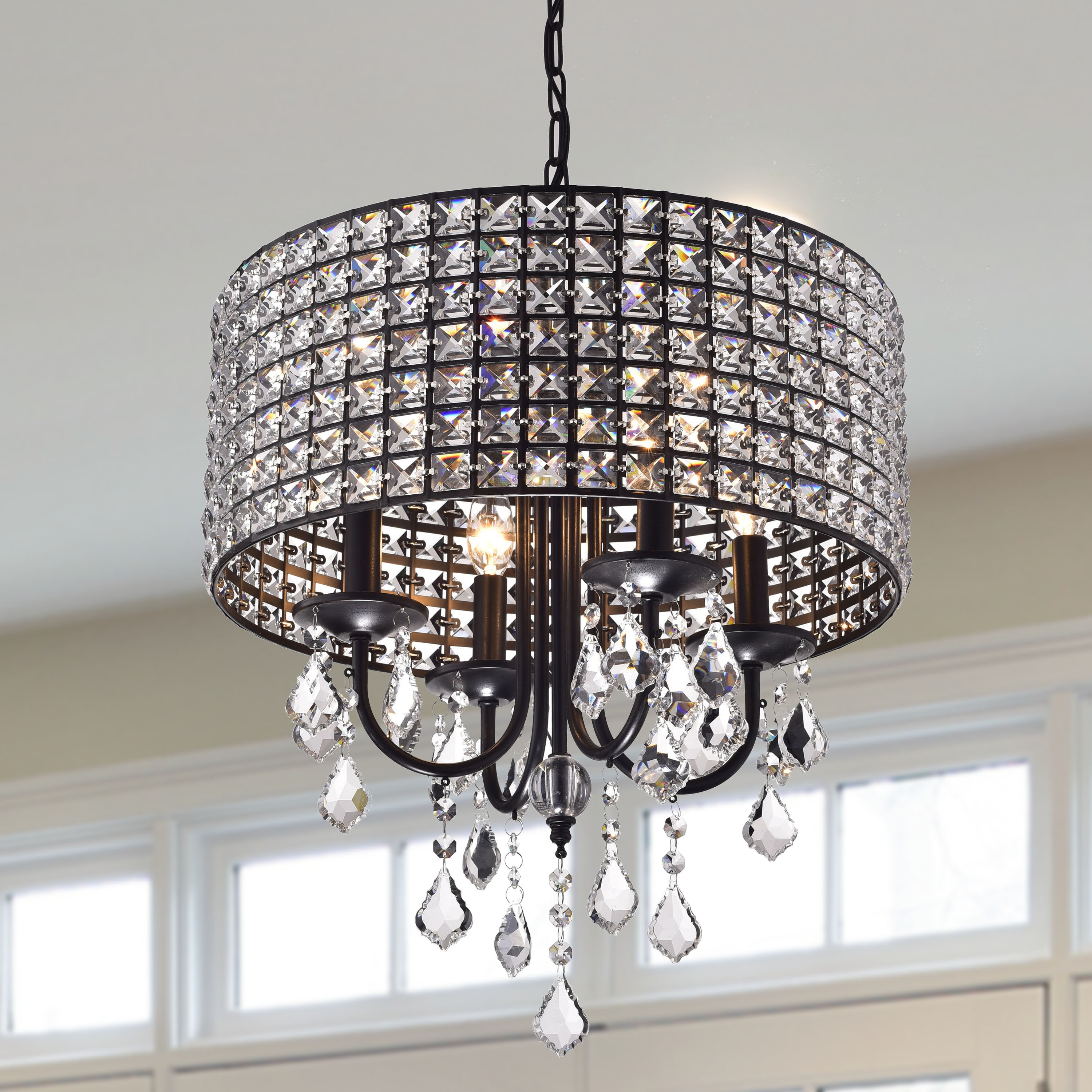 Chione Crystal 4-light Drum Chandelier (Brownish black) - Chandeliers For Bedrooms by Overstock.com
