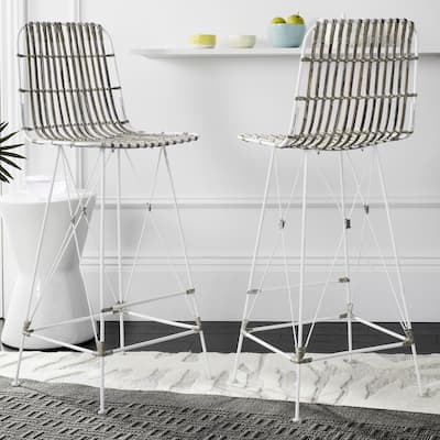 SAFAVIEH 43.3-inch Minerva Wicker White Wash Bar Stool (Set of 2) - 18.1" x 20.9" x 43.3"