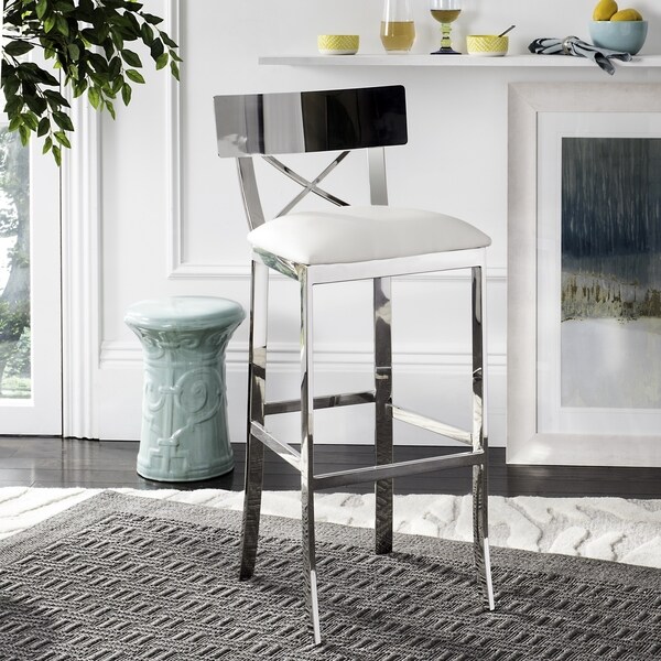 Safavieh 39-inch Zoey Stainless Steel Cross Back White Barstool