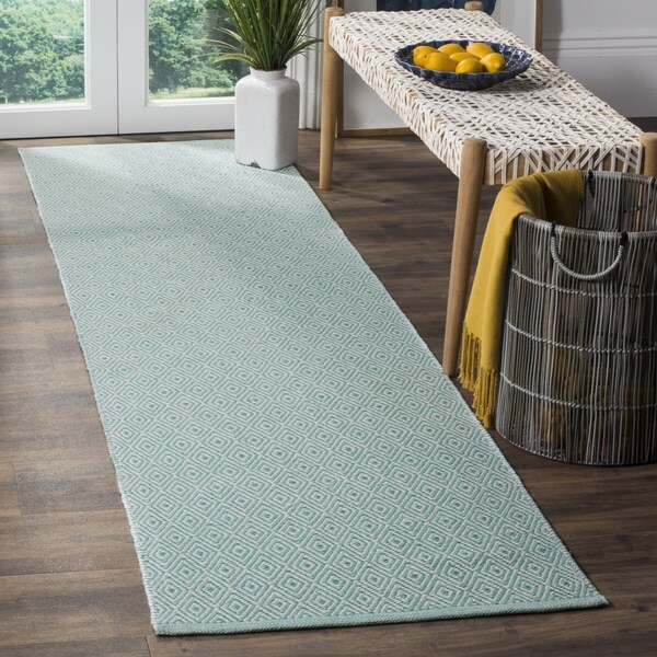 Safavieh Hand-Woven Montauk Flatweave Ivory/ Aqua Cotton Runner (2' x 6')