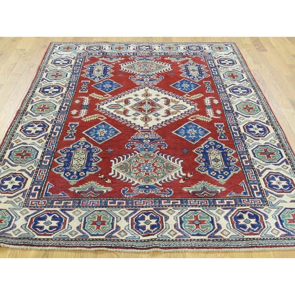 Wool Hand Knotted Tribal Design Red Kazak Oriental Rug 4 10 Tribal Design Red Kazak Oriental Rug
