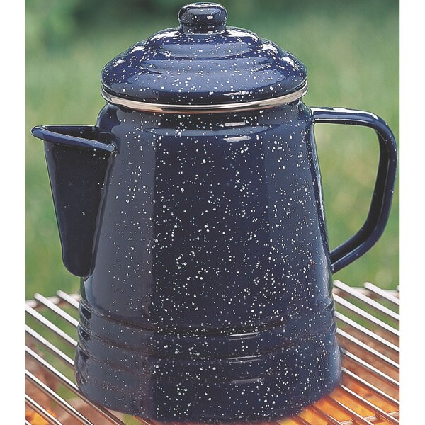 Coleman Blue Enamel and Stainless Steel 9-cup Percolator - Bed