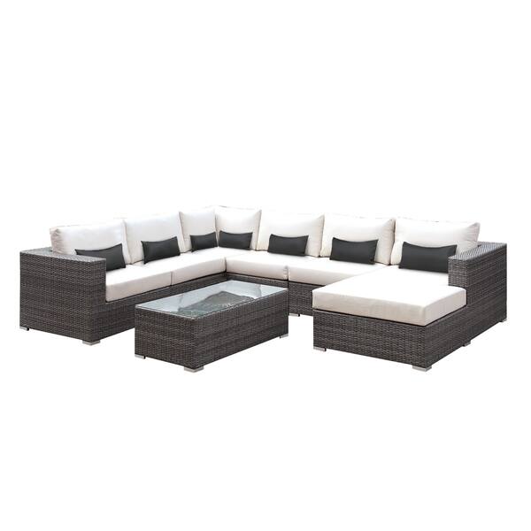 Solis Lusso 7 Piece Outdoor Sectional Grey Wicker Rattan Outdoor Sectional Grey Wicker Rattan