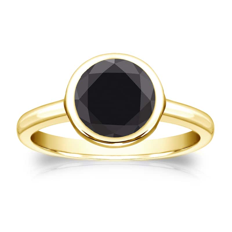 Auriya 14k Gold 2ctw Bezel-set Solitaire Black Diamond Engagement Ring