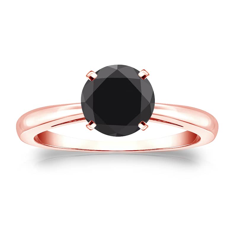 Auriya 14k Gold 1 1/4ct TDW Round Black Diamond Solitaire Engagement Ring - 4 - Rose