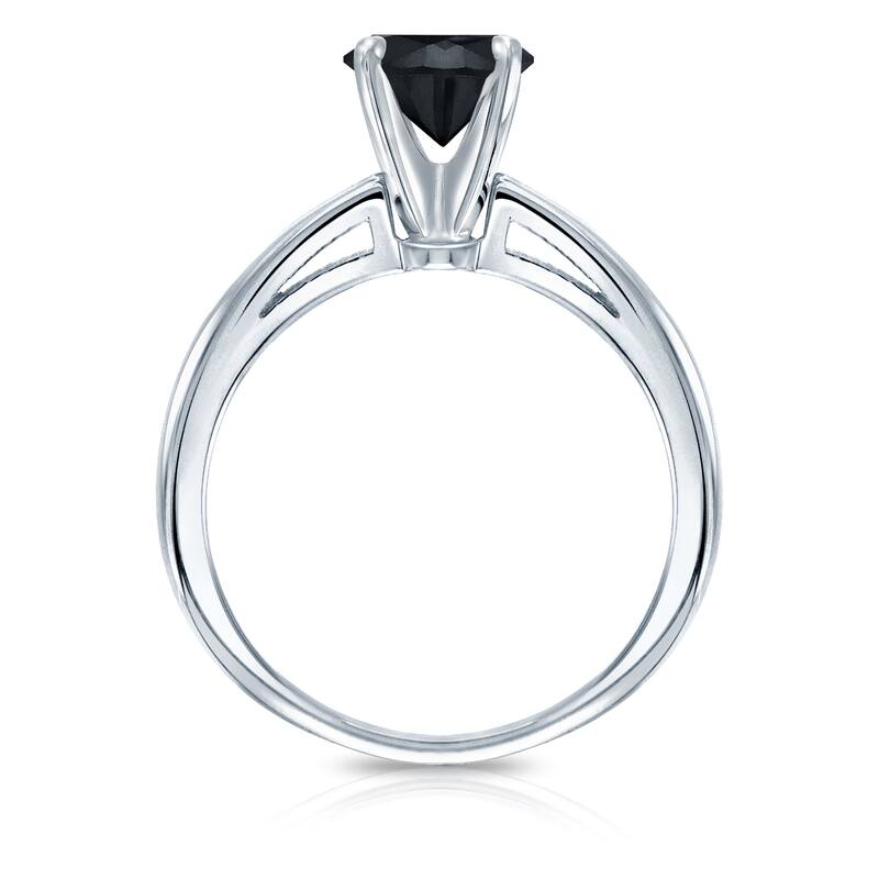 Auriya 14k Gold 1 1/4ct TDW Round Black Diamond Solitaire Engagement Ring