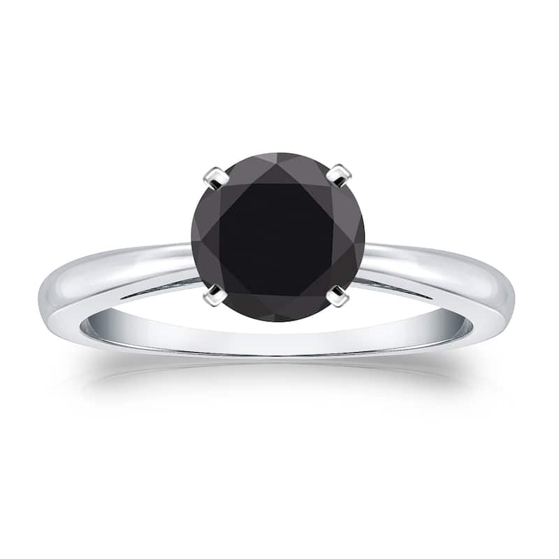 Auriya 14k Gold 1 1/4ct TDW Round Black Diamond Solitaire Engagement Ring - 4 - White