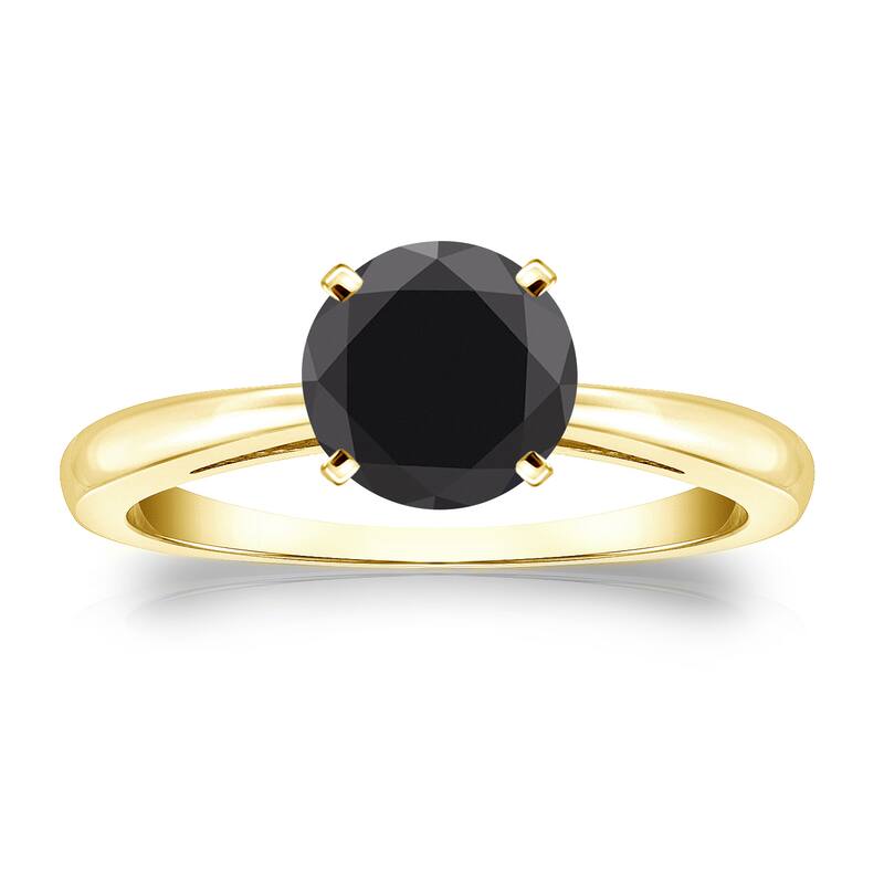 Auriya 14k Gold 1 1/4ct TDW Round Black Diamond Solitaire Engagement Ring - 4 - Yellow