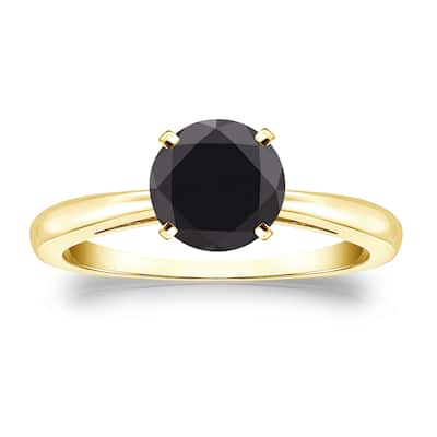 Auriya 14k Gold 1 1/4ct TDW Round Black Diamond Solitaire Engagement Ring