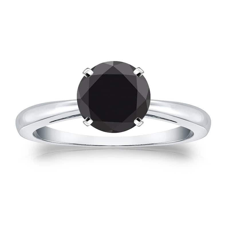 Auriya 14k Gold 1 1/2ctw Round Solitaire Black Diamond Engagement Ring