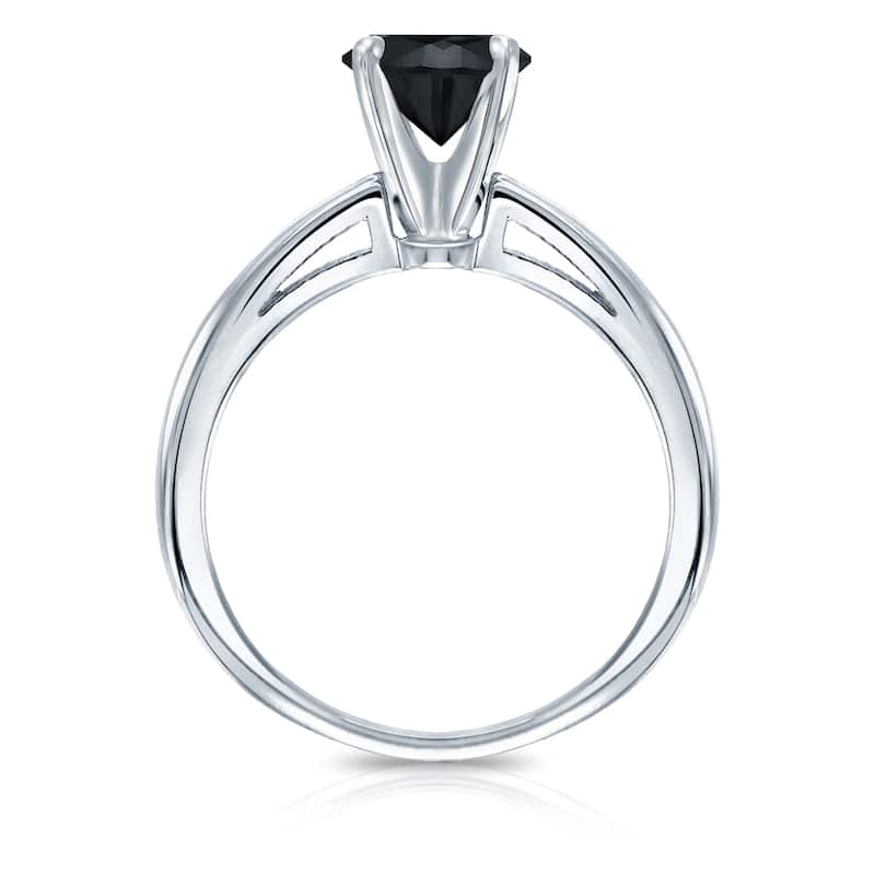 Auriya 14k Gold 1 1/2ctw Round Solitaire Black Diamond Engagement Ring