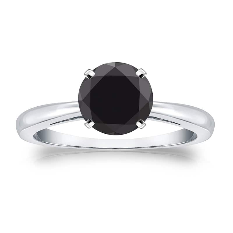 Auriya 14k Gold 1 1/2ctw Round Solitaire Black Diamond Engagement Ring - White - 4