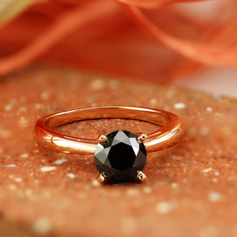 Auriya 14k Gold 1 1/2ctw Round Solitaire Black Diamond Engagement Ring