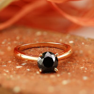 Auriya 14k Gold 1 1/2ctw Round Solitaire Black Diamond Engagement Ring