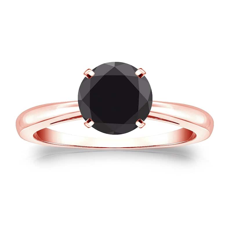 Auriya 14k Gold 1 1/2ctw Round Solitaire Black Diamond Engagement Ring