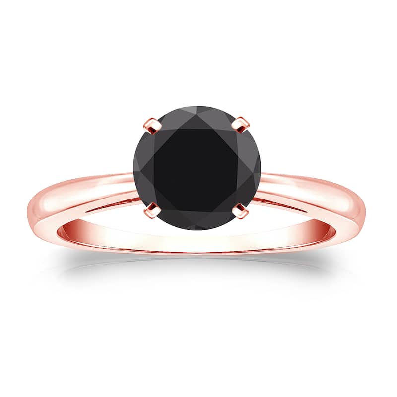 Auriya 14k Gold 1 1/2ctw Round Solitaire Black Diamond Engagement Ring - Rose - 4