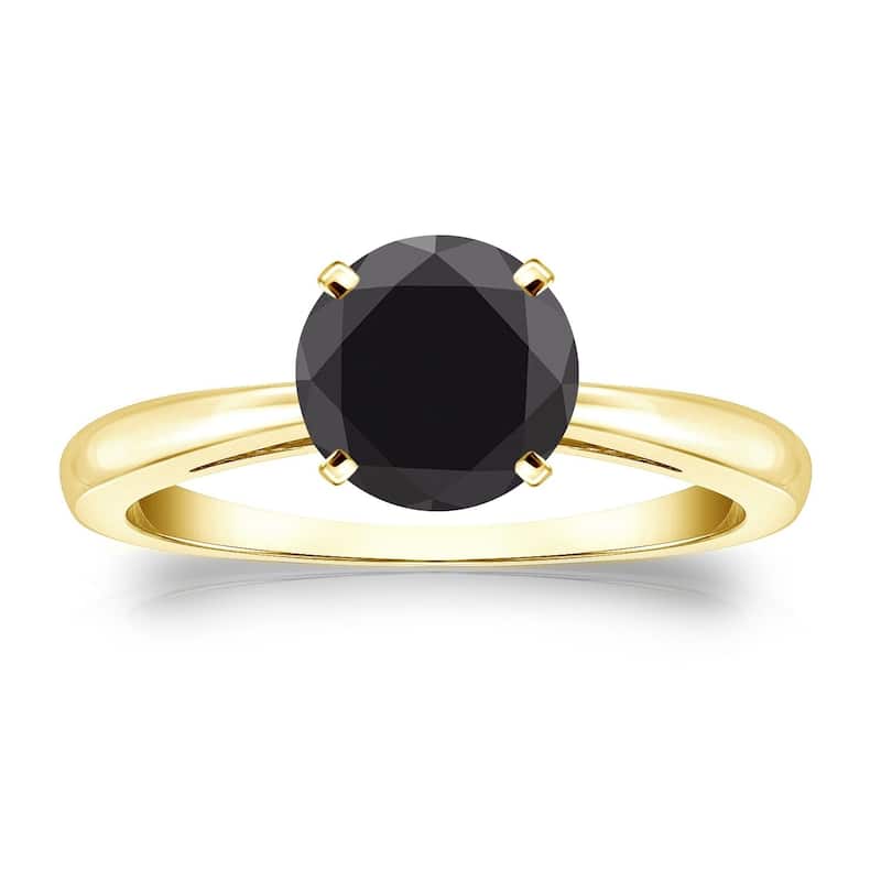 Auriya 14k Gold 1 1/2ctw Round Solitaire Black Diamond Engagement Ring