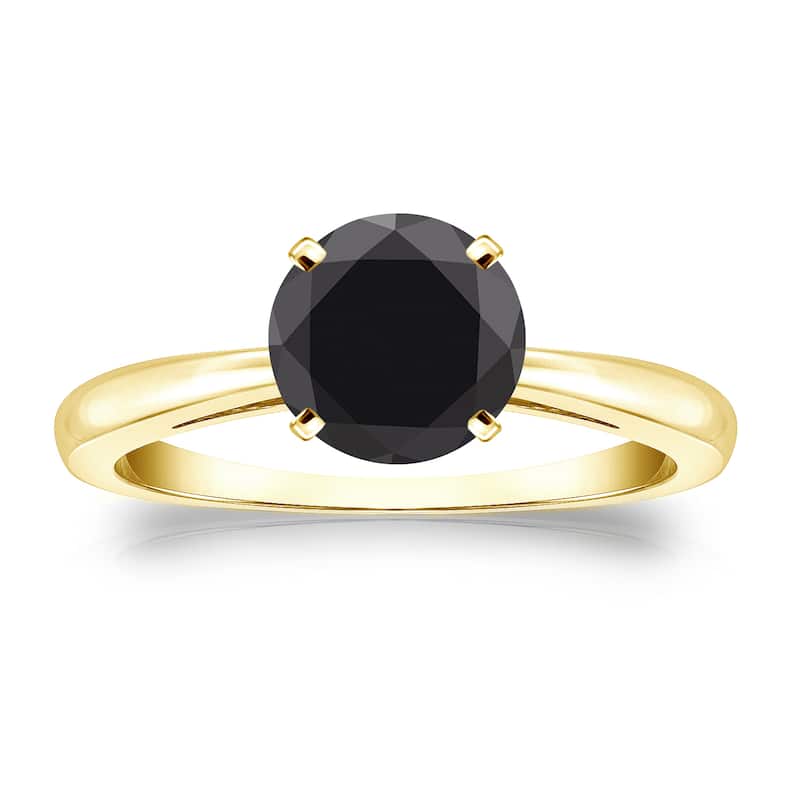 Auriya 14k Gold 1 1/2ctw Round Solitaire Black Diamond Engagement Ring - Yellow - 4