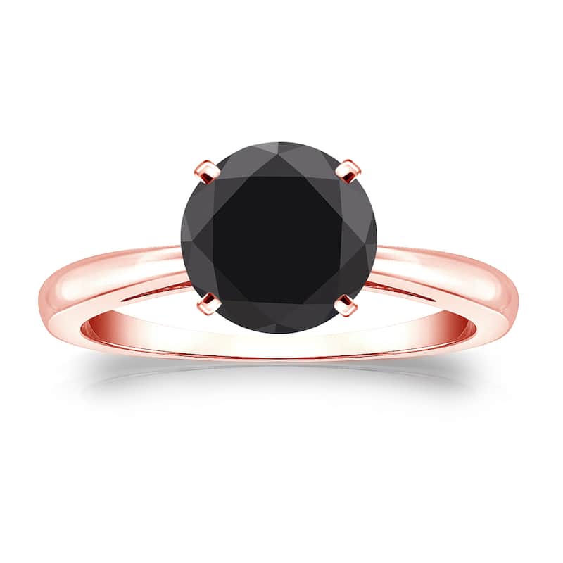 Auriya 14k Gold 2ctw Round Solitaire Black Diamond Engagement Ring