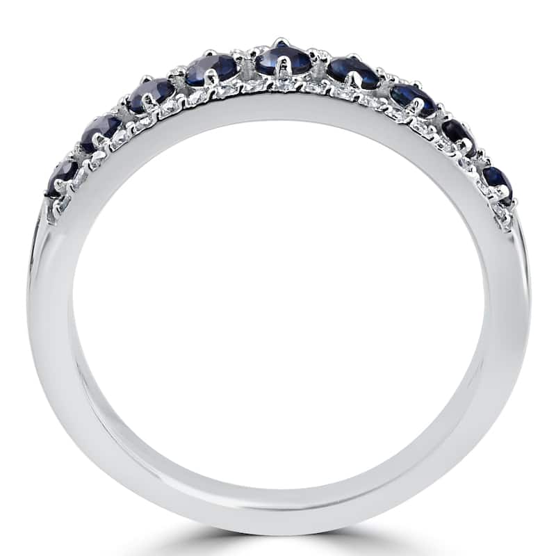 14k White Gold 5/8 cttw Blue Sapphire & Diamond Wedding Ring Womens Anniversary Band