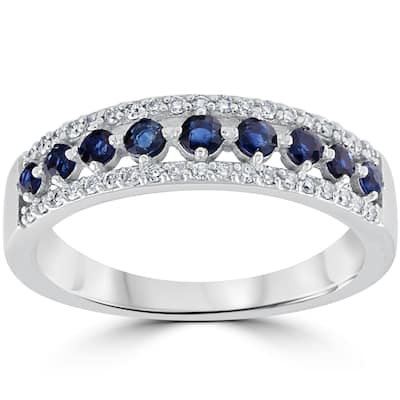 14k White Gold 5/8 cttw Blue Sapphire & Diamond Wedding Ring Womens Anniversary Band