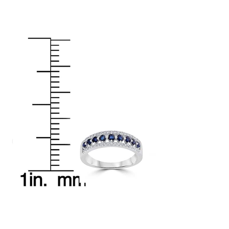14k White Gold 5/8 cttw Blue Sapphire & Diamond Wedding Ring Womens Anniversary Band