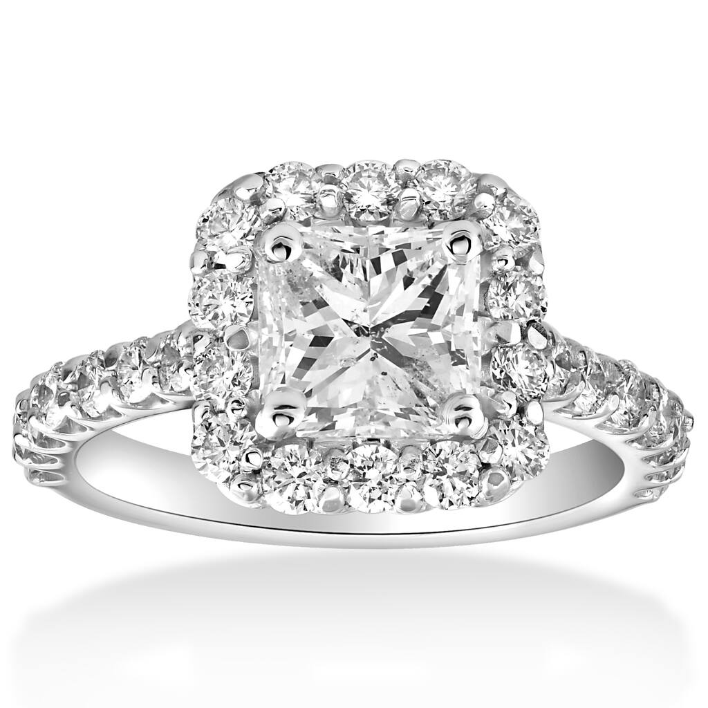 14k White Gold 2 cttw Halo Princess Square Cut Diamond Enhanced Engagement Ring