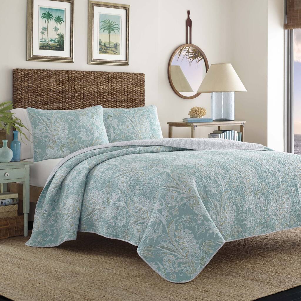 Tommy Bahama Tiki Bay Blue Cotton Quilt Set