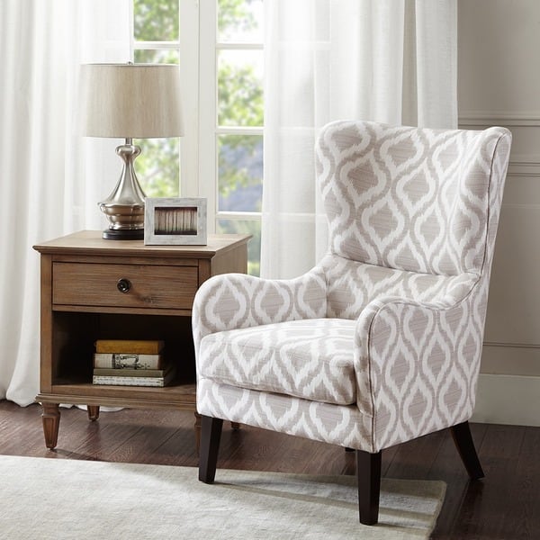 slide 2 of 7, Madison Park Leda Grey/White Swoop Wing Chair