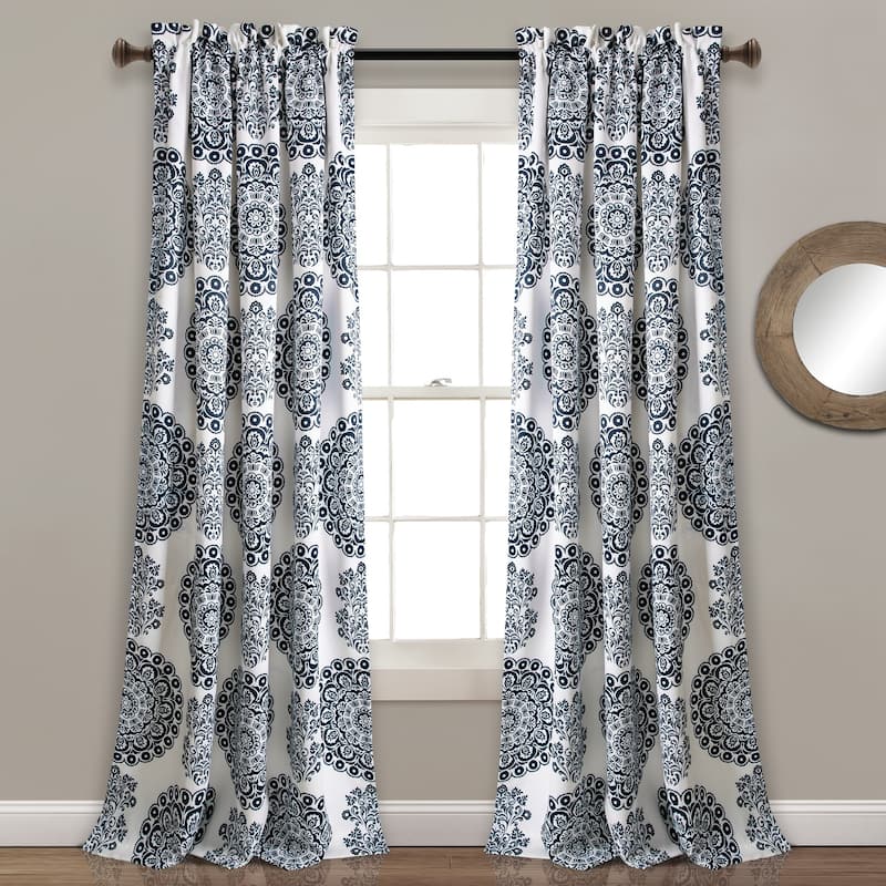 Lush Decor Evelyn Medallion Room-darkening Window Curtain Panel Pair - 52"Wx84"L - Navy