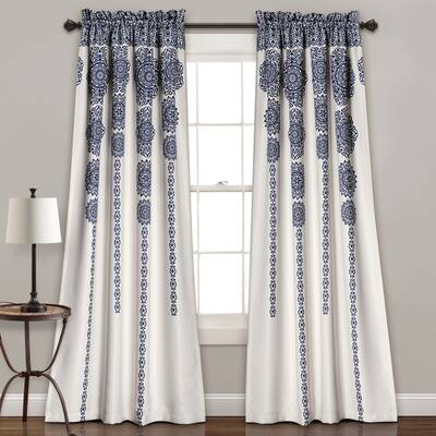 Buy Blue 95 Inches Medallion Curtains Drapes Online At