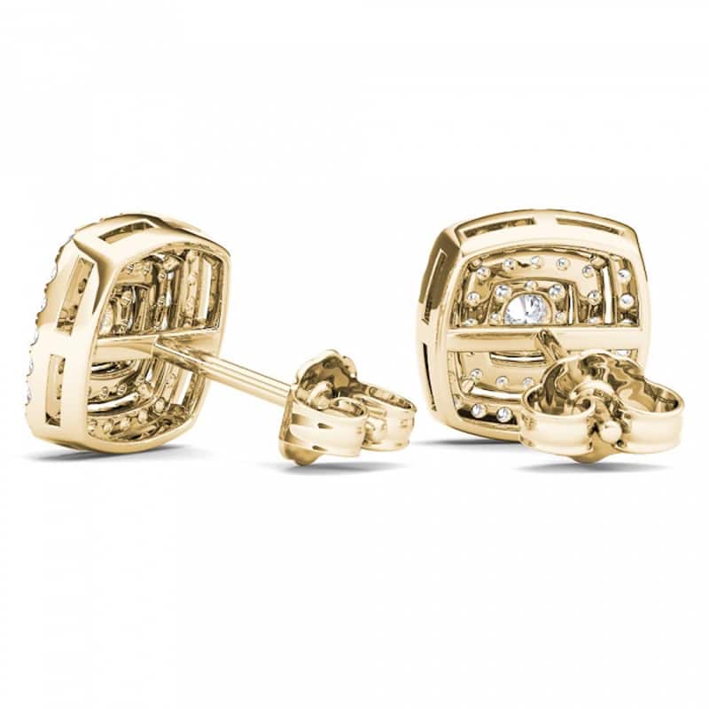 De Couer IGI Certified 14K Yellow Gold 1/2ct TDW Diamond Halo Earrings