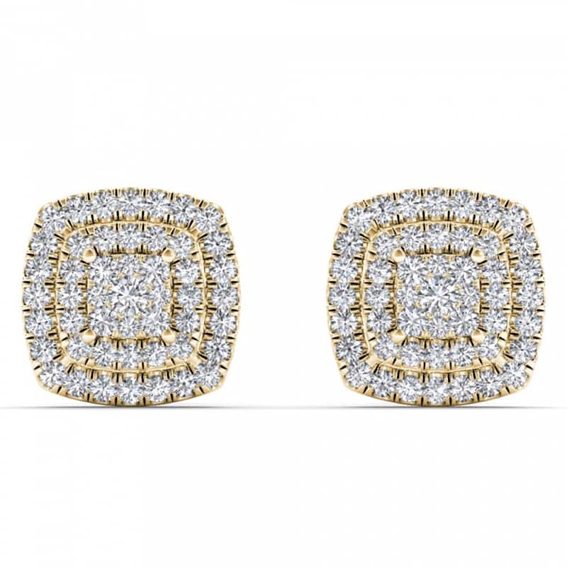 De Couer IGI Certified 14K Yellow Gold 1/2ct TDW Diamond Halo Earrings