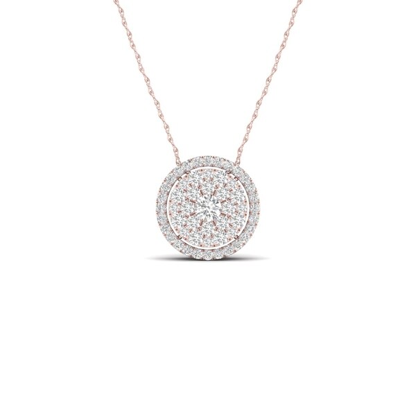 De Couer IGI Certified 14K Rose Gold 1/3ct TDW Diamond Halo Necklace - Pink