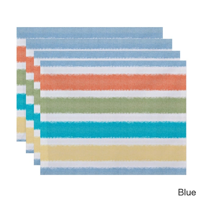 'Fun in the Sun' Colorful Stripe Print Placemats (Set of 4) - Navy