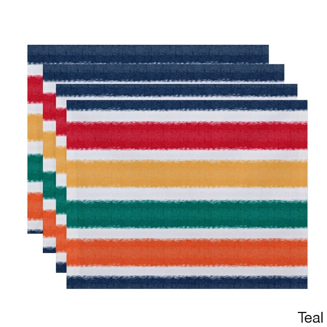 'Fun in the Sun' Colorful Stripe Print Placemats (Set of 4) - Blue
