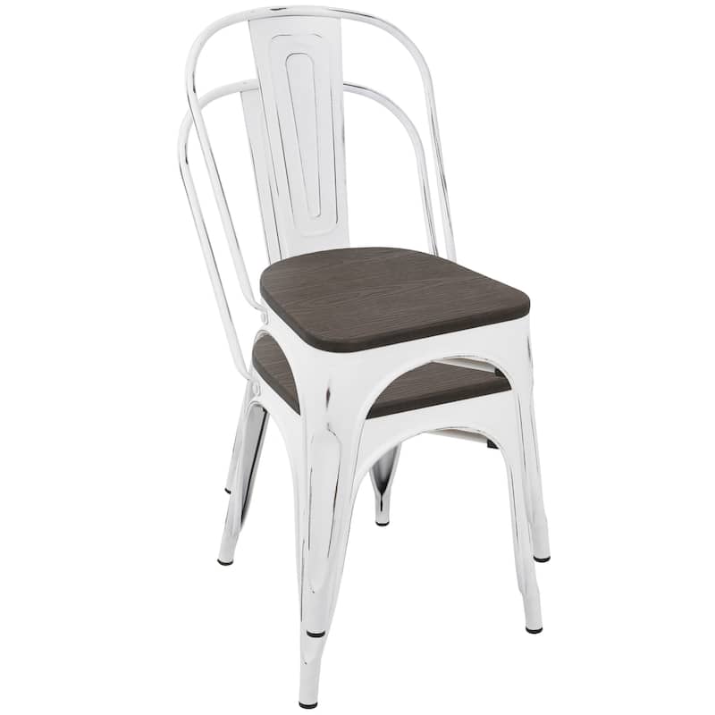 Lumisource Oregon Vintage White Steel and Espresso Wood Dining Chairs (Set of 2)
