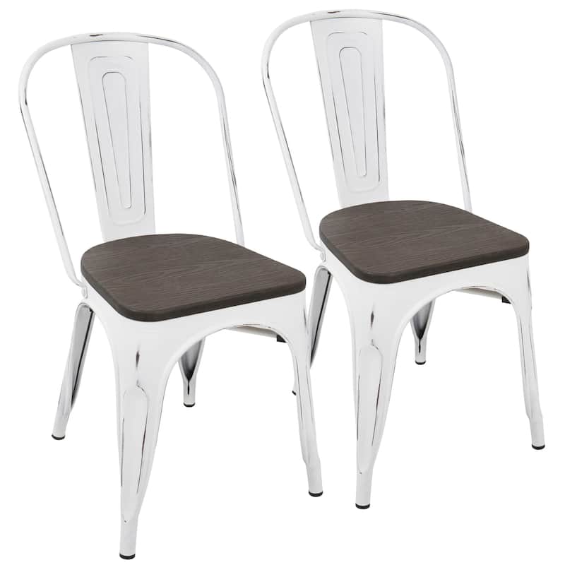 Lumisource Oregon Vintage White Steel and Espresso Wood Dining Chairs (Set of 2)