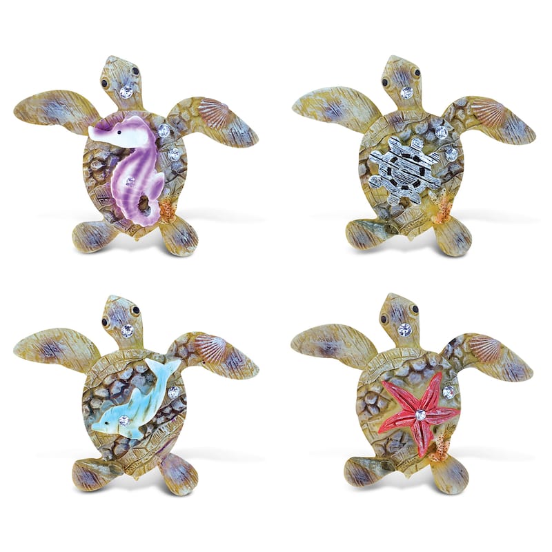 Puzzled Sea Turtle Rockstone Resin Refrigerator Magnet (Pack of 4)