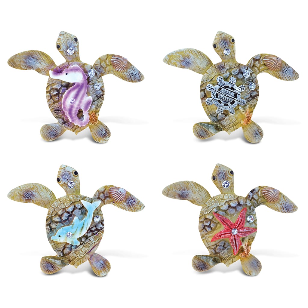 Puzzled Sea Turtle Rockstone Resin Refrigerator Magnet (Pack of 4)