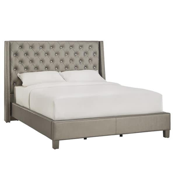 slide 6 of 19, Aurora Faux Leather Crystal Tufted Nailhead Wingback Bed by iNSPIRE Q Bold Grey - Queen
