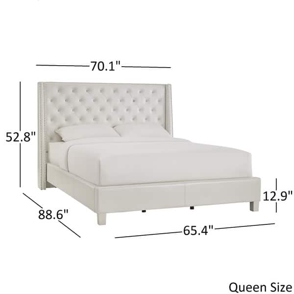 dimension image slide 0 of 2, Aurora Faux Leather Crystal Tufted Nailhead Wingback Bed by iNSPIRE Q Bold