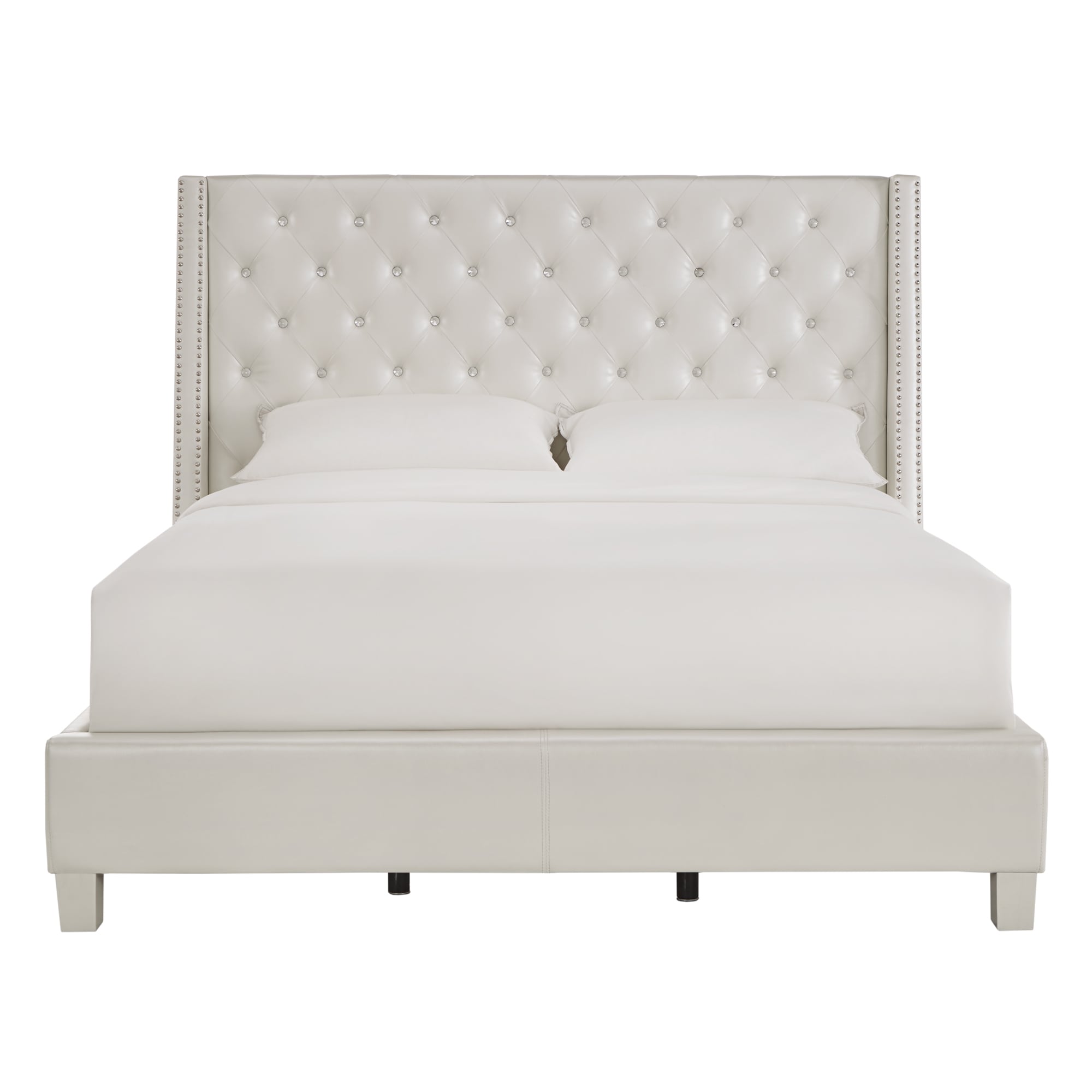 Aurora Faux Leather Crystal Tufted Nailhead Wingback Bed by