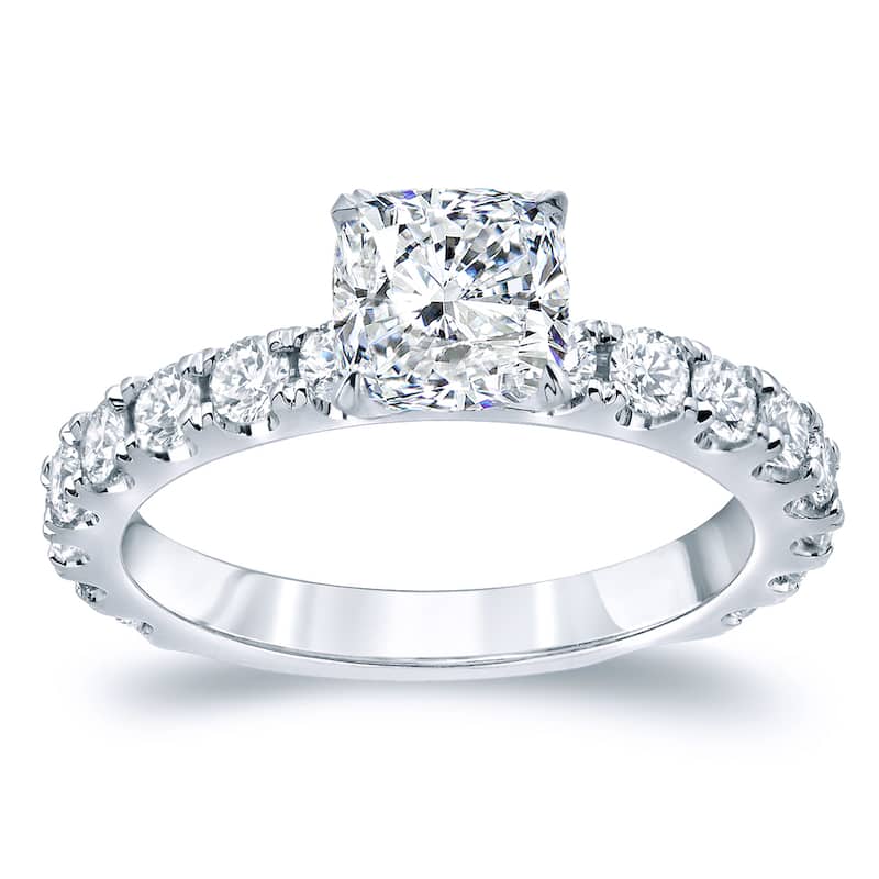Auriya 14k Gold 2 carat TW Side-stone Cushion-cut Diamond Engagement Ring (H-I, VS1-VS2)