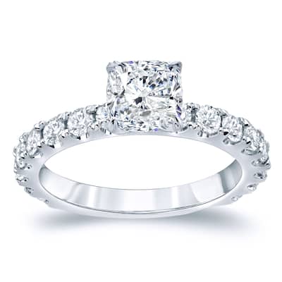 Auriya 14k Gold 2 carat TW Side-stone Cushion-cut Diamond Engagement Ring (H-I, VS1-VS2)