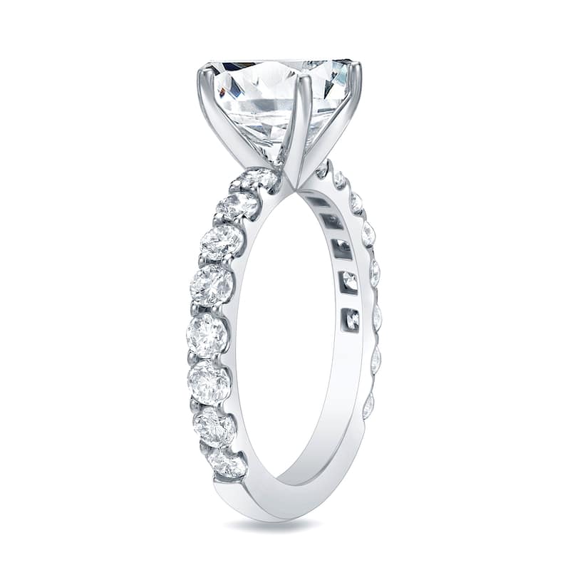 Auriya 14k Gold 2 carat TW Side-stone Cushion-cut Diamond Engagement Ring (H-I, VS1-VS2)