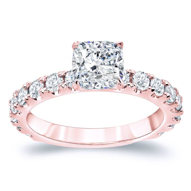 Auriya 14k Gold 2 carat TW Side-stone Cushion-cut Diamond Engagement Ring (H-I, VS1-VS2)